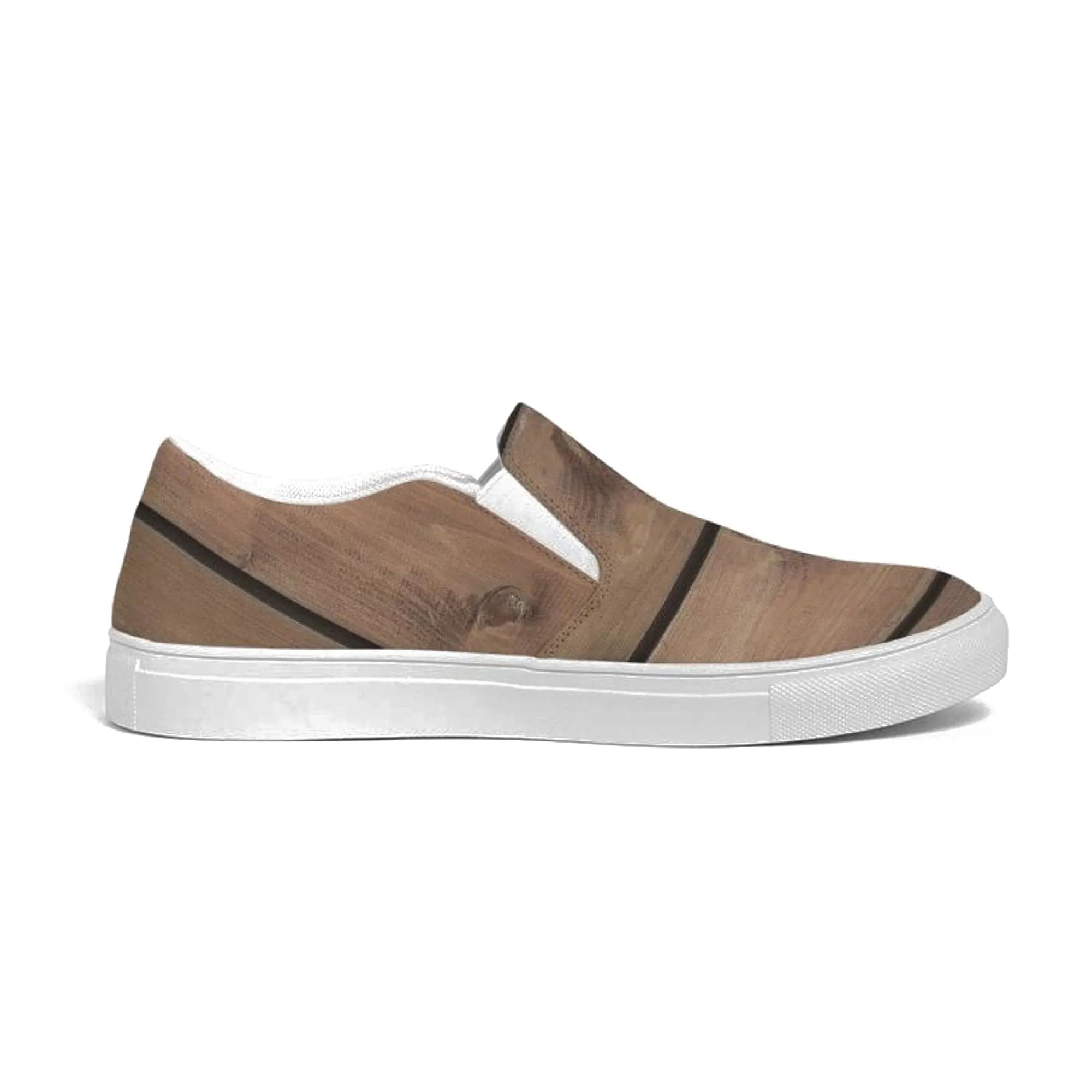 Womens Sneakers - Canvas Slip on Shoes - Brown Plank Print by inQue.Style