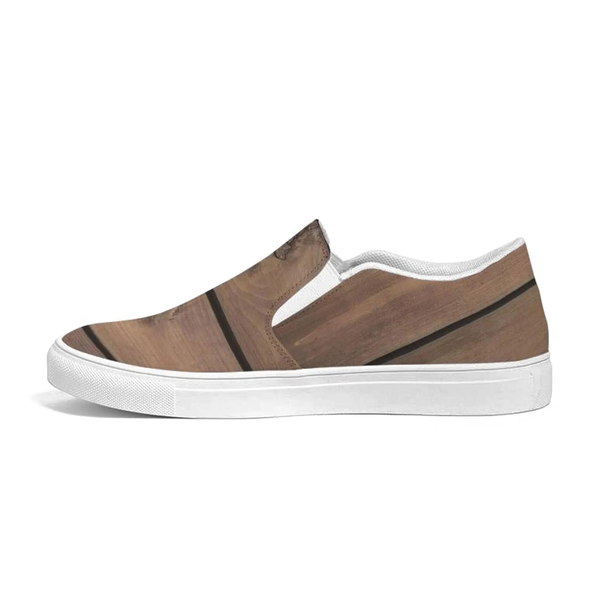 Womens Sneakers - Canvas Slip on Shoes - Brown Plank Print by inQue.Style
