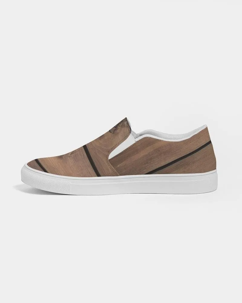 Womens Sneakers - Canvas Slip on Shoes - Brown Plank Print by inQue.Style