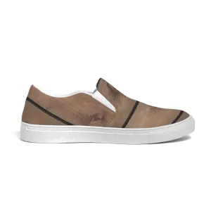 Womens Sneakers - Canvas Slip on Shoes - Brown Plank Print by inQue.Style