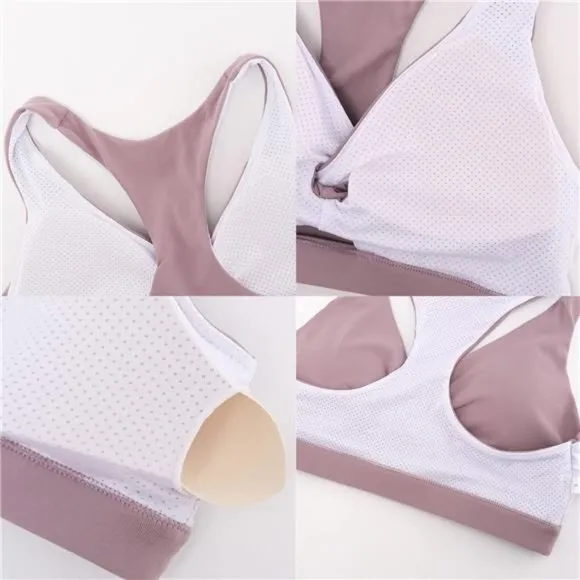 𝅺WOMENS Strappy Sports Bra Mesh Open Back Sports Bra for Workout Yoga Gym