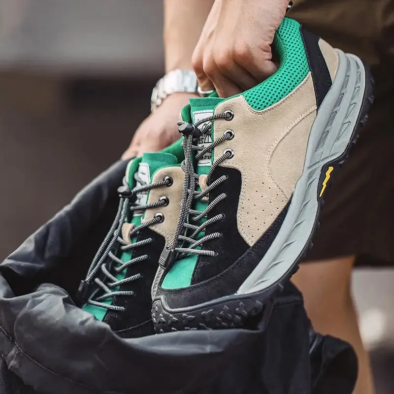 Y2K Patchwork Brown Green Sneakers for Hiking and Camping Adventures