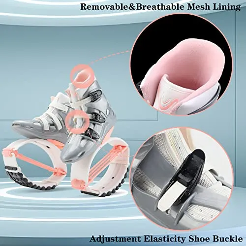 ZCOINS Bounce Jumping Shoes, Adjustable Non-Slip Fitness Jump Shoes, Unisex Bounce Shoes for Adults/Kids, Sliver Pink, L (US Size Kid 3.5-6, 9-9.5 in/110-155 lbs)