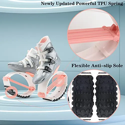 ZCOINS Bounce Jumping Shoes, Adjustable Non-Slip Fitness Jump Shoes, Unisex Bounce Shoes for Adults/Kids, Sliver Pink, L (US Size Kid 3.5-6, 9-9.5 in/110-155 lbs)