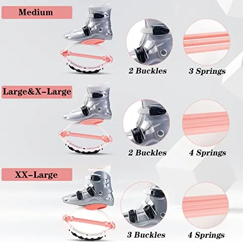 ZCOINS Bounce Jumping Shoes, Adjustable Non-Slip Fitness Jump Shoes, Unisex Bounce Shoes for Adults/Kids, Sliver Pink, L (US Size Kid 3.5-6, 9-9.5 in/110-155 lbs)