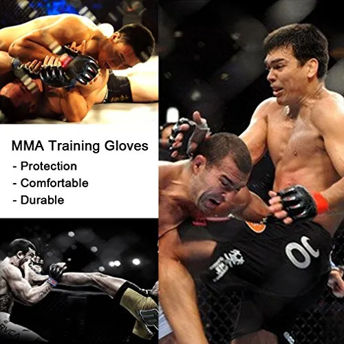 ZooBoo MMA Gloves, Half-Finger Boxing Fight Gloves MMA Mitts with Adjustable Wrist Band for Sanda Sparring Punching Bag Training (One Size Fits Most)