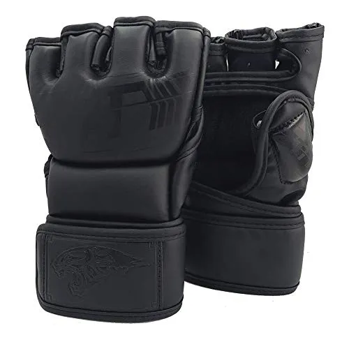 ZTTY MMA Gloves Martial Arts Training Sparring Punching Bag Gloves for The Kickboxing with Microfiber Leather (Black-P, L-XL)